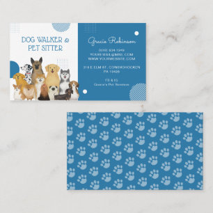 Modern Dog Walker Pet Sitter Watercolor Blue Business Card