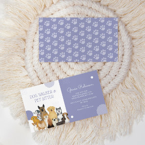 Modern Dog Walker Pet Sitter Watercolor Purple Business Card