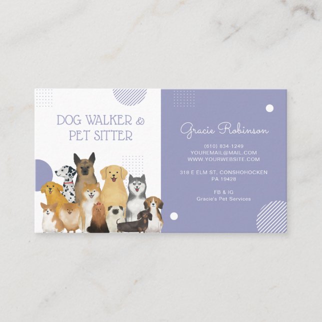 Modern Dog Walker Pet Sitter Watercolor Purple Business Card