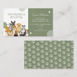 Modern Dog Walker Pet Sitter Watercolor Sage Green Business Card