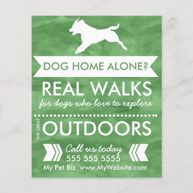 Modern Dog Walking Business Flyer with Green Silho (Front)
