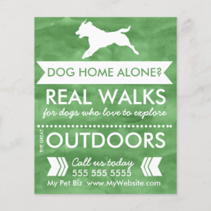 Modern Dog Walking Business Flyer with Green Silho