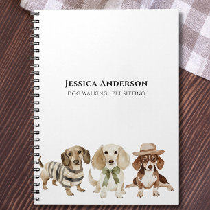 Modern Dog Walking Pet Sitting Watercolor Notebook