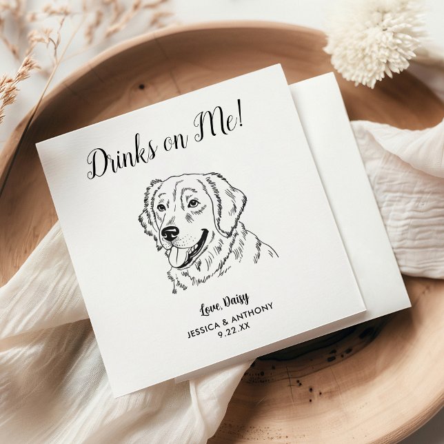 Modern Dog Wedding Cocktail Napkin (Creator Uploaded)