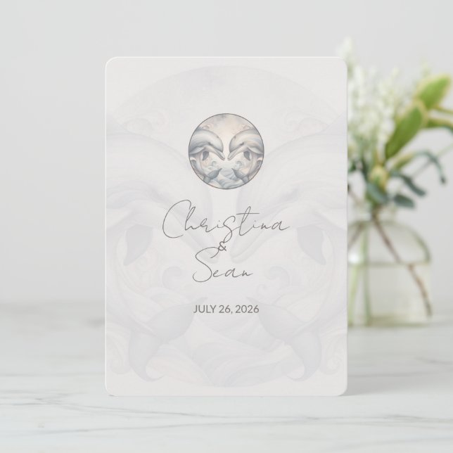 Modern Dolphin Neutral Color Wedding Invitation (Standing Front)