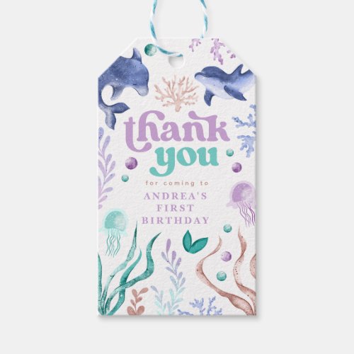 Modern Dolphin Under the Sea Thank You Birthday Gift Tags