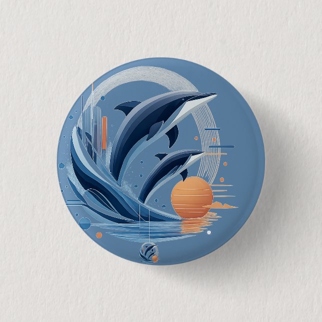 Modern Dolphin Wave – Futuristic Ocean Art | Color Button (Front)