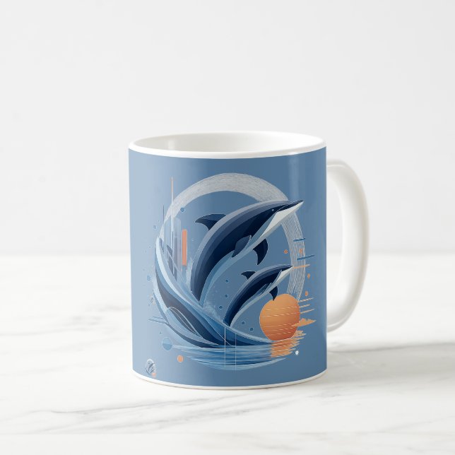 Modern Dolphin Wave – Futuristic Ocean Art | Color Coffee Mug (Front Right)