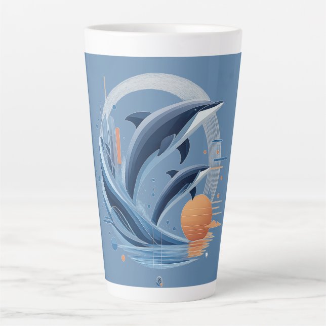 Modern Dolphin Wave – Futuristic Ocean Art | Color Latte Mug (Front)