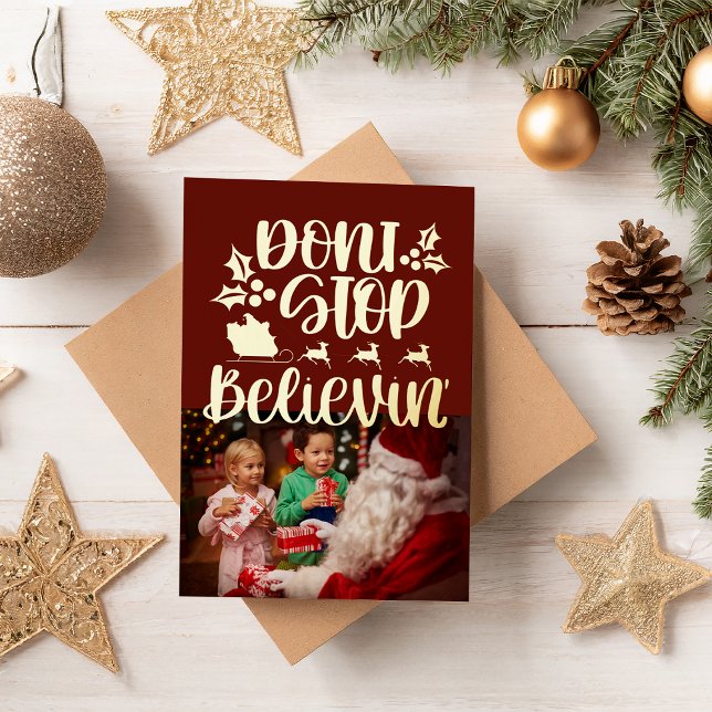 Modern Don't Stop Believin' Photo Foil  Foil Holiday Card (Creator Uploaded)