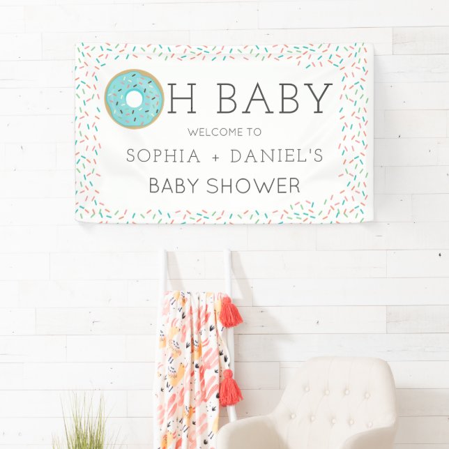 Modern Donut Baby Shower Vinyl Welcome Banner (Insitu)