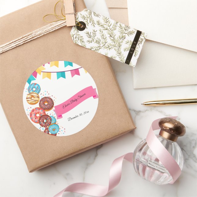 Modern Donut Baby Sprinkles Baby Shower Classic Round Sticker (Gifting)