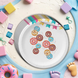 Modern Donut Baby Sprinkles Baby Shower Paper Plates