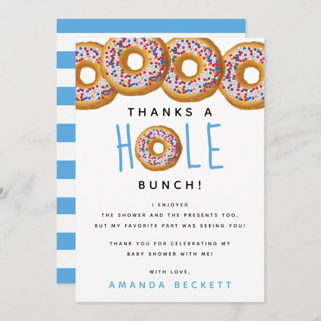 Modern Donut Boys Baby Shower Sprinkle Thank You Card (Front/Back)
