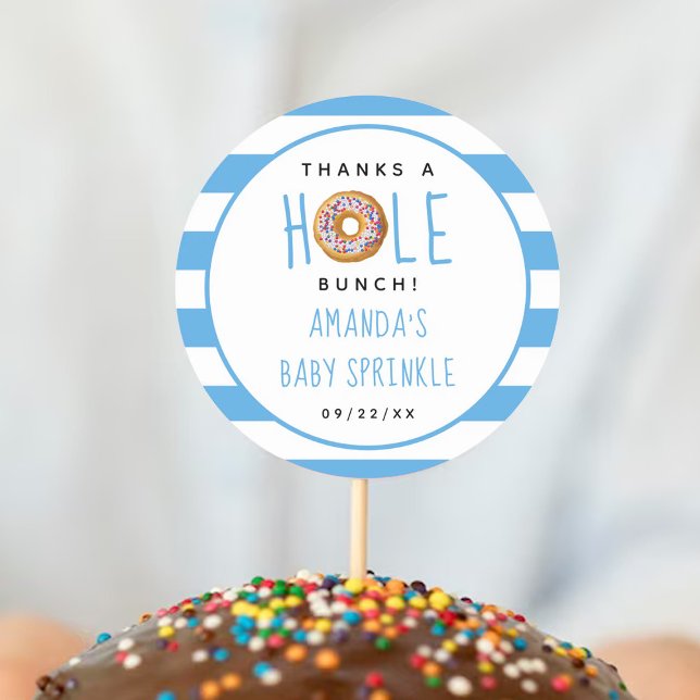 Modern Donut Boys Baby Shower Sprinkle Thank You Classic Round Sticker (Creator Uploaded)