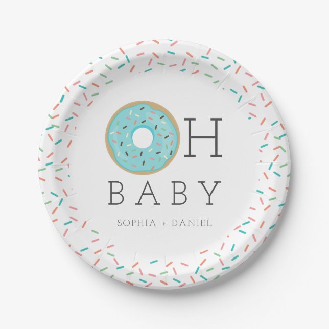 Modern Donut Girl Baby Shower Paper Plates (Front)