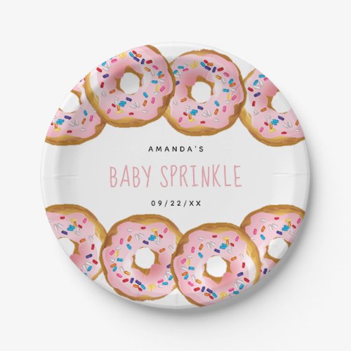 Modern Donut Girls Baby Shower Sprinkle Paper Plates