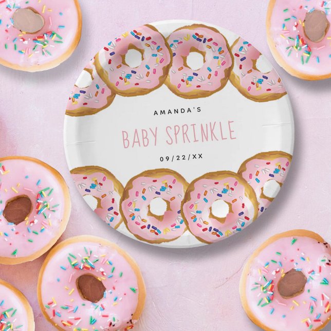 Modern Donut Girls Baby Shower Sprinkle Paper Plates (Creator Uploaded)