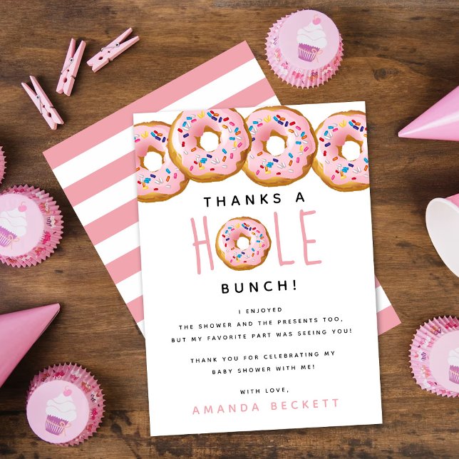 Modern Donut Girls Baby Shower Sprinkle Thank You Card (Creator Uploaded)