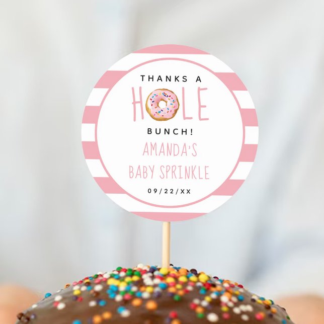 Modern Donut Girls Baby Shower Sprinkle Thank You Classic Round Sticker (Creator Uploaded)