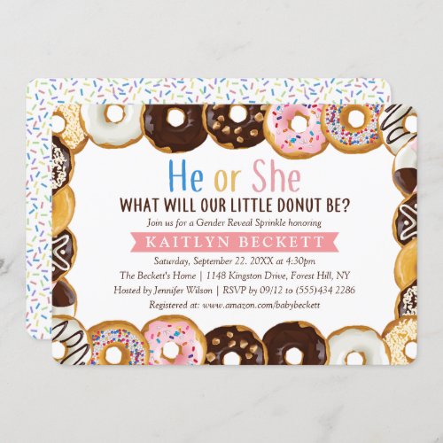 Modern Donut Sprinkle Gender Reveal Party Invitation