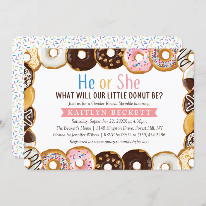 Personalised Doughnuts Baby Gender Reveal Party invites Inc Envelopes  BA81