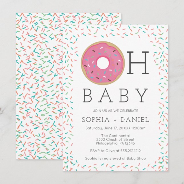 Modern Donut Sprinkles Baby Shower Invitation Card (Front/Back)