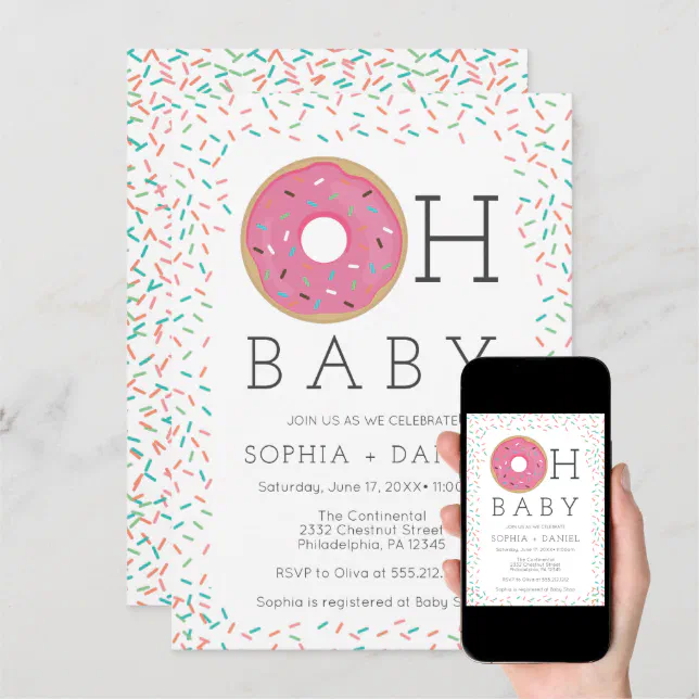 Modern Donut Sprinkles Baby Shower Invitation Card Zazzle