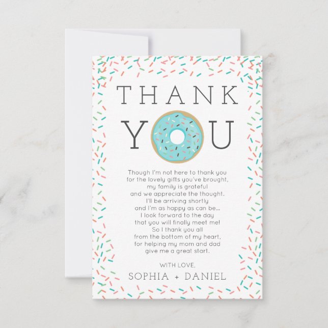 Modern Donut Sprinkles Baby Shower Thank You Card (Front)