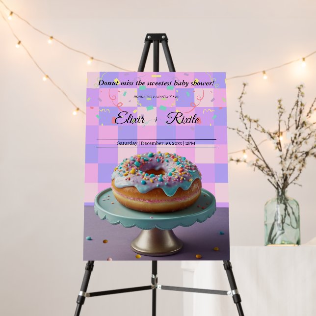 Modern Donut Sprinkles Checkered Baby Shower Foam Board (In Situ (Stand))