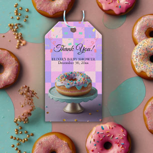 Modern Donut Sprinkles Checkered Baby Shower Gift Tags