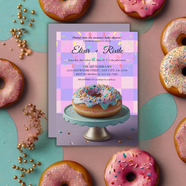 Modern Donut Sprinkles Checkered Baby Shower Invitation (Creator Uploaded)