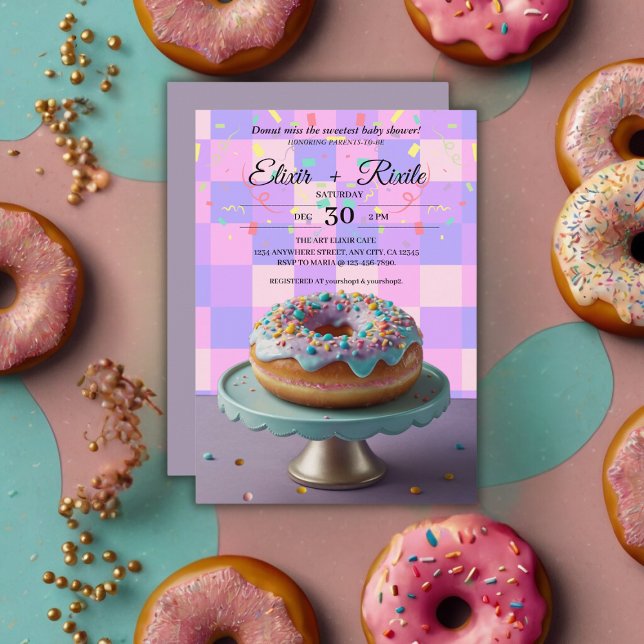 Modern Donut Sprinkles Checkered Baby Shower Invitation (Creator Uploaded)