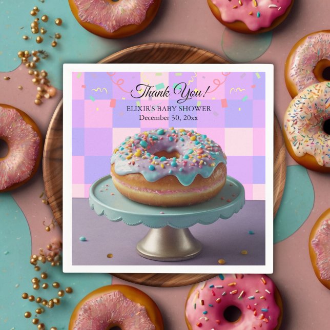 Modern Donut Sprinkles Checkered Baby Shower Napkins (Creator Uploaded)