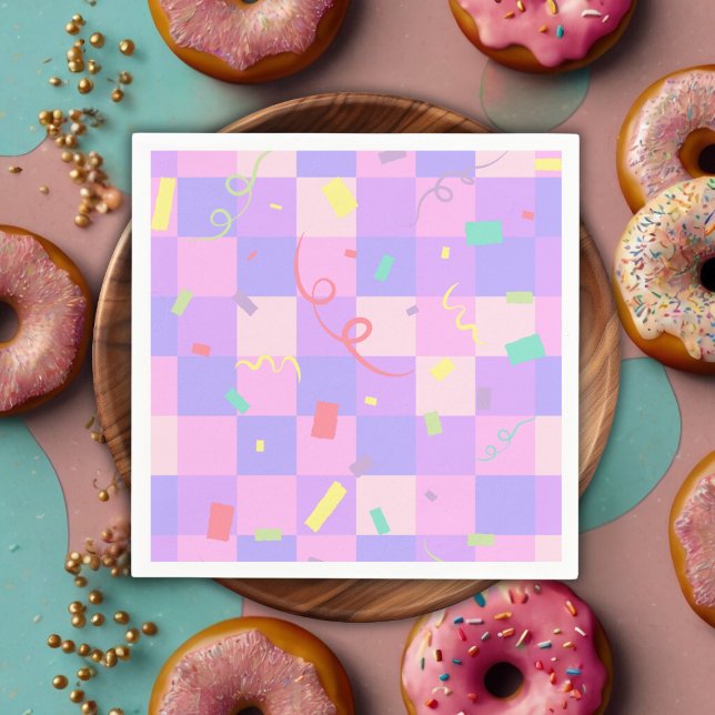 Modern Donut Sprinkles Checkered Baby Shower Napkins (Creator Uploaded)