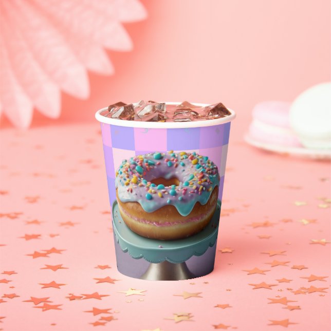 Modern Donut Sprinkles Checkered Baby Shower Paper Cups (Insitu)