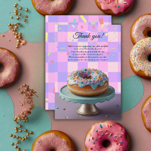 Modern Donut Sprinkles Checkered Baby Shower Thank You Card