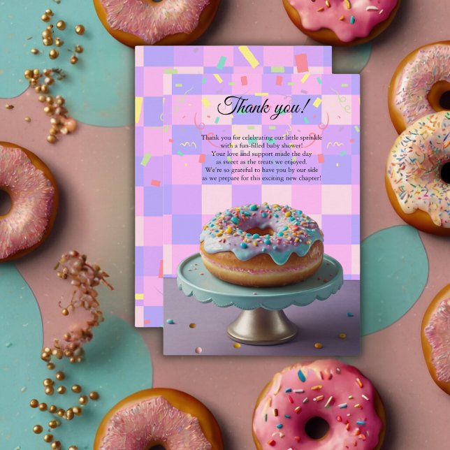 Modern Donut Sprinkles Checkered Baby Shower Thank You Card (Creator Uploaded)