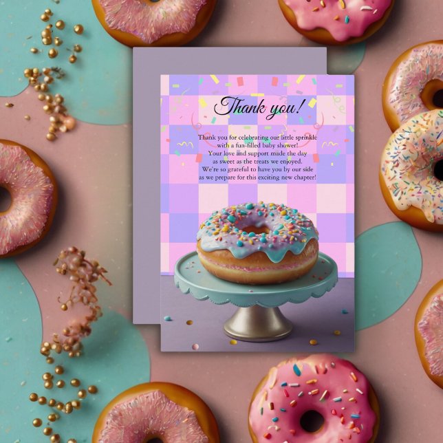 Modern Donut Sprinkles Checkered Baby Shower Thank You Card (Creator Uploaded)