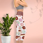 Modern Donut with Sprinkles Pink Cute Trendy Fun Capri Leggings<br><div class="desc">This whimsical donut pattern features my hand painted watercolor favorites of pink,  purple,  and pale blue doughnuts with sprinkles and chocolate brown eclairs on a pale pink background and a brown background with white polka dots on the waistband for a colorful modern design.</div>