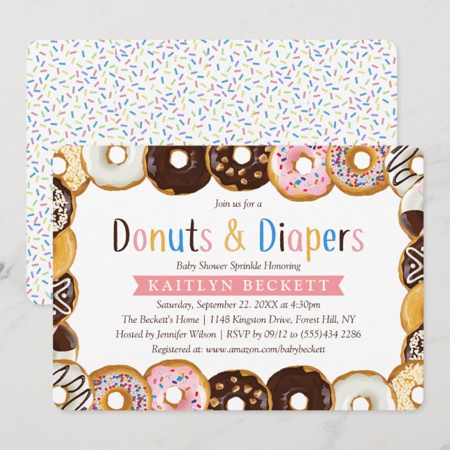 Modern Donuts & Diapers Baby Shower Sprinkle Invitation (Front/Back)