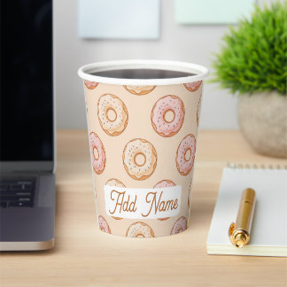 Modern Donuts Pattern With Name Paper Cups