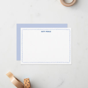 Modern Doodle Border Blue Personalized Flat Note Card