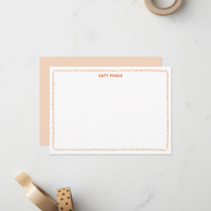 Modern Doodle Border Orange Personalized Flat Note Card