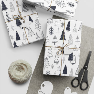 Modern Doodle Christmas Wild Forest Pine Trees Wrapping Paper