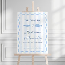 Modern Doodle Fish Wedding Shower Welcome Sign