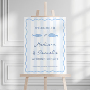 Modern Doodle Fish Wedding Shower Welcome Sign