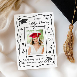 Modern Doodle Grad Party Graduate Letterpress Photo Cards
