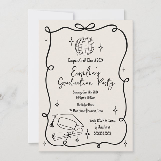 Modern doodle Graduation Invitation (Front)