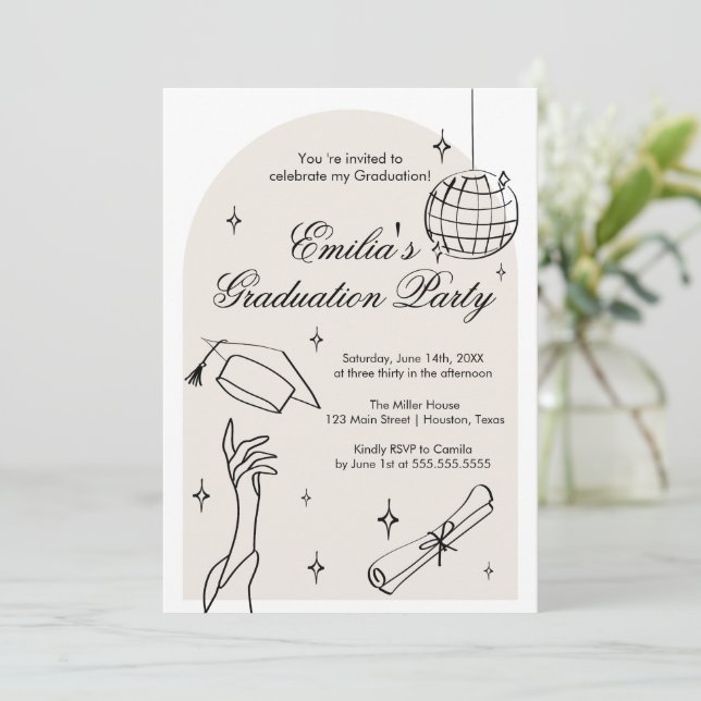 Modern doodle Graduation Invitation (Standing Front)
